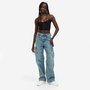 กางเกงคาร์โก้ผ้ายีนส์วินเทจเรียกระเป๋าหลายกระเป๋าระบายอากาศ - Product Image 4