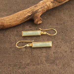 Nouvelles boucles d'oreilles en forme de barre d'amazonite naturelle à la mode, ravissant, plaqué or, goutte d'eau, crochet, boucles d'oreilles bijoux pour femme - Product Image 4