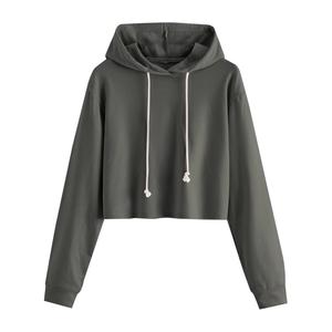 Sudadera Corta de Invierno para Mujer, Manga Larga, Hombros Caídos, con Capucha, Ecológica, Bordado Personalizable, Estilo Y2K - Product Image 1