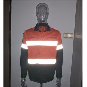 เสื้อผ้านิรภัยแบบเย็บสองสีชุดทำงานผ้าฝ้ายสีส้มและสีดำสะท้อนแสงปรับแต่งโลโก้ได้ - Product Image 3