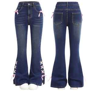 Women's High Waist <b>Lace</b>-Up Ribbon Cargo Jeans Spandex/Modal <b>Fabric</b> <b>Stretch</b> Waterproof Quick Dry Breathable Zipper Fly - Product Image 1