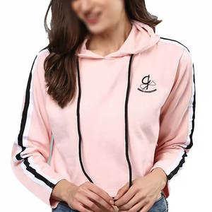 Suéter personalizado con mangas y hombros caídos y estilo de ajuste relajado 100% algodón Crop Top Sudadera con capucha para mujer - Product Image 5