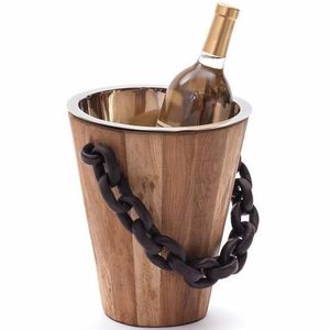 Top vente seau à glace en bois intérieur en acier inoxydable avec poignées latérales Logo personnalisé bouteille de vin boisson refroidisseur de boisson - Product Image 3