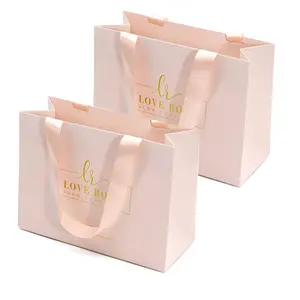 Personalised luxury boutique jewelry cosmetic packaging giftbag custom baby pink thank you paper gift bags with logo print