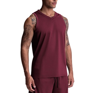 Custom V Neck Design Men <b>Mesh</b> Clothing Tank <b>Top</b> High Quality Material Quick Dry Loose Fit Wholesale Plus Size Sleeveless Vest - Product Image 3