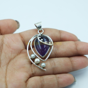 Pendentif artisanal en argent sterling 925 avec améthyste et perle d'eau douce, bijoux en pierres précieuses, cadeau de Noël, cadeau de Nouvel An - Product Image 2