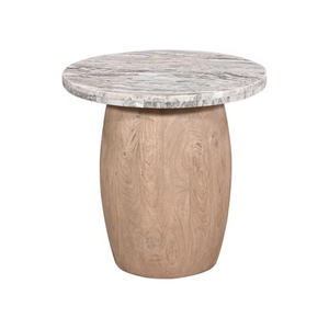 Modern <b>Round</b> Solid Wood Coffee <b>Table</b> with Eco-Friendly Whitewash Base - Product Image 1