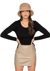 Mini Falda de tubo de cuero PU para niñas Vintage suave al tacto invierno Casual y ropa de fiesta falda de mujer con logotipo personalizado - Product Image 6