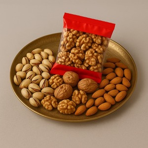 ถาดเสิร์ฟโลหะตกแต่งสีทองดีไซน์ไร้กาลเวลานำโชคหรูหราสำหรับงานแต่งงานหรืองานนำเสนอของนักชิม - Product Image 1