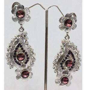 Kriaa <b>Fine</b> <b>Dangle</b> <b>Earrings</b> Pink Austrian Stone Rhodium Plated 1302131 Model - Product Image 1