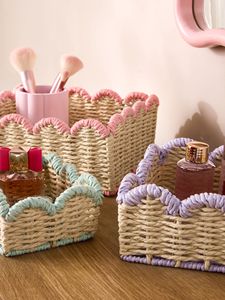 Set of 3 Scallop Color Edge Paper Rope Storage Basket Organizer Bins for Home <b>Shelves</b> Nursery Kids Room and Daily Organization - Product Image 4