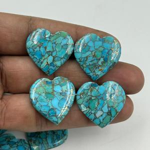 Pierre précieuse turquoise en cuivre bleu naturel de haute qualité personnalisable, forme de cœur lisse, bijoux DIY avec taille personnalisée - Product Image 3