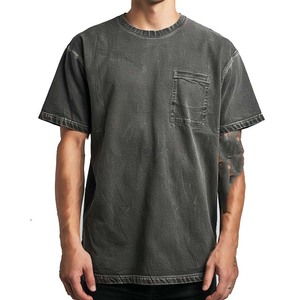 Camisetas Hip Hop 100% algodón lavado con ácido camiseta de gran tamaño para hombres lavado con ácido en blanco a granel venta al por mayor lavado con ácido cuello redondo de gran tamaño - Product Image 5