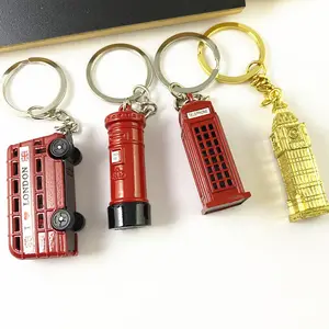 Lưu niệm London Keychain Quà Tặng Biểu tượng văn hóa người anh mốc xe buýt Big Ben Die-cast kim loại thu nhỏ mô hình móc chìa khóa vòng chìa khóa