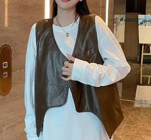 Gilet en peau de mouton tendance, nouvelle mode hip-hop, veste en cuir véritable, fabricant en gros, OEM, gilets pour femmes - Product Image 2