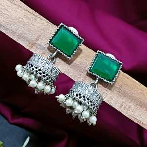 Efulgenz Indian Earring Set for Women Square Stud Crystal Earrings Faux Pearl Dangle <b>Jhumka</b> Earrings Jewelry for Women - Product Image 2