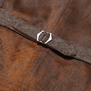 Gilet d'hiver rétro en cuir véritable et toile pour homme, veste décontractée à simple boutonnage, coupe ajustée pour costumes et tenues professionnelles - Product Image 4