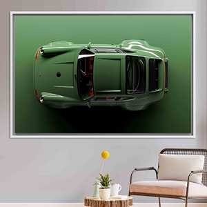 ภาพพิมพ์บนผ้าใบลายรถยนต์สีเขียว: การออกแบบกราฟิกสมัยใหม่สำหรับการตกแต่งบ้าน ผ้าใบติดกรอบสีขาว - Product Image 1