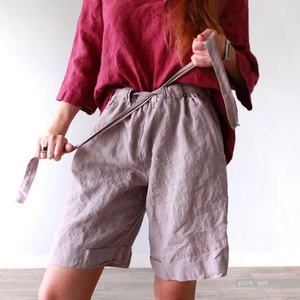 100% fait à la main bio lâche lin vêtements à volants bande pyjama lin Shorts pour les femmes - Product Image 5