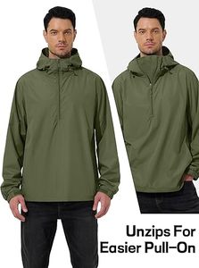 High Quality Men's <b>Olive</b> Green Hooded Waterproof Jacket With Zipper Closure And Packable Design For Men's - Product Image 3