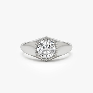 Superbe bague signet hexagonale en diamant de 0,75 ct E-F VS, diamant de laboratoire, monture en or massif 14 carats, idéale pour les fiançailles et les soirées. - Product Image 2