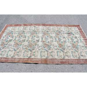 Classic Beige Brown 4.6 X 8.2 ft Wool <b>Rug</b> Turkish Patchwork Design for Entryway Living Room <b>Bedroom</b> Latex Rectangular Hallway - Product Image 3
