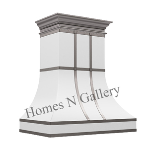 Hotte murale en acier inoxydable avec finition blanche personnalisée et bande en laiton pour foyer, idéale pour la maison et l'hôtellerie - Product Image 4