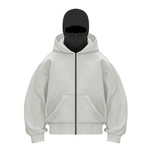 Custom Logo <b>Black</b> Balaclava <b>Hoodie</b> Double Hooded Ninja Full <b>Zip</b> Plus Size Heavyweight Double Layer Embroidered Technique - Product Image 2