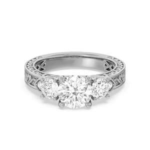 Anillo Decorativo Vintage con un Diamante Redondo de 1 Quilate Cultivado en Laboratorio F-VS1, Engastado en Oro Sólido de 14K, Regalo Romántico para Ella - Product Image 1