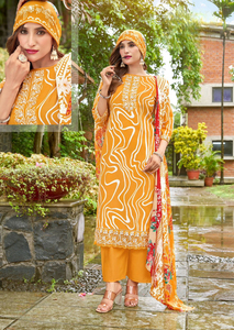 Matériel de robe imprimée Pure Lawn magnifiquement conçu avec des vêtements indiens et pakistanais de style décontracté Mal Mal Dupatta pour adultes - Product Image 4