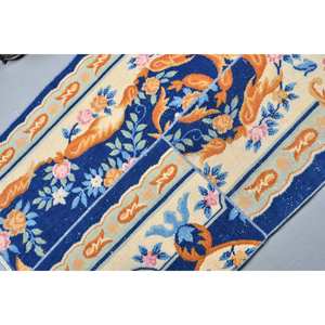 Tapis turc vintage bleu orange classique 3x4ft laine grande surface avec motif abstrait pour adolescents support en latex pour utilisation dans le couloir - Product Image 5