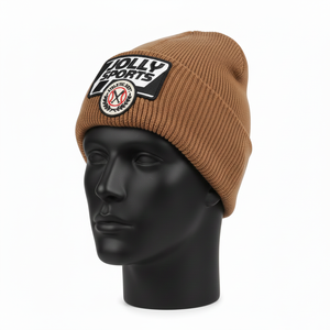 Premium Acrylic Knit 280 GSM Soft Stretch <b>Brown</b> Color Custom Embroidery Patch Logo Warm Winter Jacquard <b>Beanie</b> Cap - Product Image 5