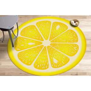 Tapis rond citron, tapis imprimé, tapis jaune, tapis moderne, tapis de zone, tapis fin non tissé - Product Image 1