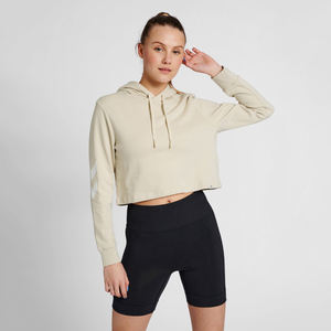 Venta al por mayor de algodón de las señoras en blanco de manga larga Crop Tops de las mujeres de estilo de logotipo personalizado recortado Drop-shoulder Hoodie para las mujeres - Product Image 1
