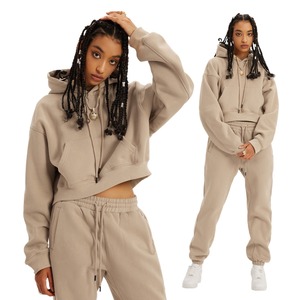 Conjunto Deportivo de Dos Piezas para Mujer, Estilo Casual, Color Liso, Hombros Caídos, para Invierno - Product Image 4