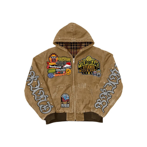 Fabricant de sweats à capuche surdimensionnés à fermeture éclair, en molleton français de 500 g/m², avec broderie lourde, délavé à l'acide et effet usé - Product Image 4