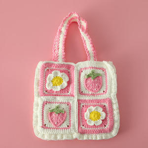 Crochet Pink Grape Fruit Tote Bag Children's <b>Handbag</b> with Cartoon Style Fashionable Accessory Shoulder Bag for Women - Product Image 3