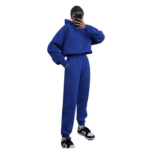 Customize <b>Women</b> <b>Blue</b> 2 Piece Set Clothing Manufacturers Cropped Hoodie Thick Sweatpants Embroidered <b>Hoodies</b> Joggers - Product Image 1
