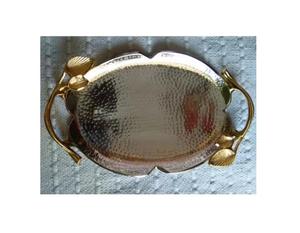 Plateau de service en aluminium doré à double compartiment en forme de feuille à bas prix - Product Image 3