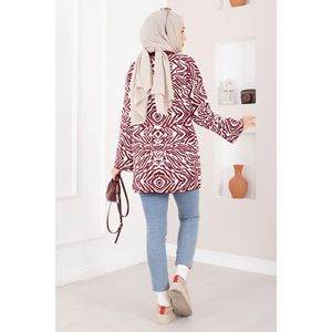 Suéter Casual con Estampado de Cebra, Estilo Kazak, Color Burdeos, Corto, con Estampado Animal para Otoño y Verano - Product Image 5