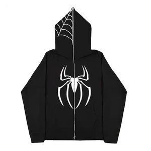 Sudadera con capucha de invierno de gran tamaño con cremallera completa de algodón 100% personalizada para hombre Diseño de esqueleto de diamantes de imitación en relieve con impresión OEM - Product Image 1