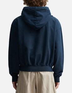 100% Katoenen Donker Navy Sweatshirt Camargue Hoodie Met Schoudervulling Geribbelde Manchetten Zoom Effen Patroon Winterseizoen - Product Image 4