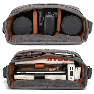 Arrive Outdoor Photography DSLR Waterproof Canvas With Cowhide <b>Camera</b> <b>Micro</b> Shoulder Bags LCCB-0029C - Product Image 2