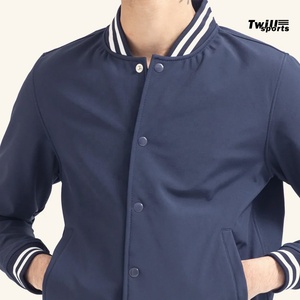 OEM Custom 2026 Navy Blue Varsity <b>Jackets</b> for Women White Leather Sleeves Stand High Street <b>Baseball</b> <b>Bomber</b> <b>Jacket</b> for Spring - Product Image 1