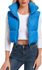 Chaleco acolchado recortado para mujer, chaleco acolchado corto ligero sin mangas con cremallera, chaleco acolchado con cuello levantado, chaleco acolchado transpirable - Product Image 5