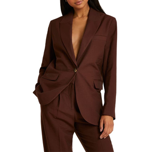 Blazer in velluto a coste River Island marrone scuro, taglia US 6, doppiopetto, chiusura a bottone singolo, tinta unita con ricamo - Product Image 1