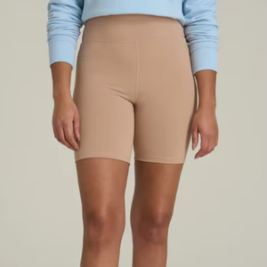 กางเกงขาสั้นออกกำลังกายเอวสูงสีดำสำหรับผู้หญิง พิมพ์โลโก้ได้ กันน้ำ เหมาะสำหรับโยคะและออกกำลังกาย มีขอบเอวยางยืด - Product Image 1