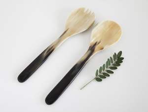 Nouvel arrivage de couverts de service à salade en corne Accessoires d'ustensiles de cuisine Design unique Serveur à salade poli 2 Paires d'outils - Product Image 6