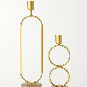 Minimalist <b>Gold</b> Finished Metal <b>Candle</b> Stand Set Perfect For Living Room Table Events Parties And Console Decor From India - Product Image 1