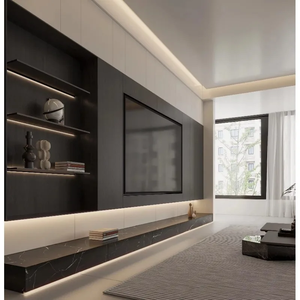 Meuble TV mural moderne et minimaliste, mur d'arrière-plan intégré, salon, rangement multifonctionnel, armoire haute, sur mesure pour la maison - Product Image 1